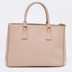 Pre Owned Prada Old Rose Saffiano Lux Leather Medium Double Zip Tote