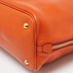 Pre Owned Prada Orange Vitello Daino Leather Large Shopping Tote