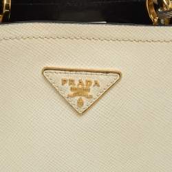 Pre Owned Prada Cream Saffiano Leather Small Panier Bag