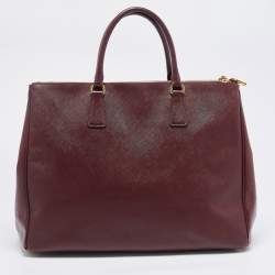 Pre Owned Prada Burgundy Saffiano Leather Extra Large Double Zip Executive Tote
