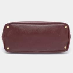 Pre Owned Prada Burgundy Saffiano Leather Extra Large Double Zip Executive Tote