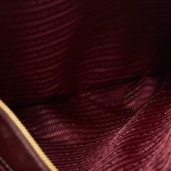 Pre Owned Prada Burgundy Saffiano Leather Extra Large Double Zip Executive Tote