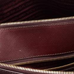Pre Owned Prada Burgundy Saffiano Leather Extra Large Double Zip Executive Tote