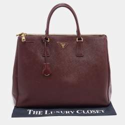 Pre Owned Prada Burgundy Saffiano Leather Extra Large Double Zip Executive Tote