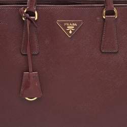 Pre Owned Prada Burgundy Saffiano Leather Extra Large Double Zip Executive Tote