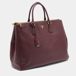 Pre Owned Prada Burgundy Saffiano Leather Extra Large Double Zip Executive Tote