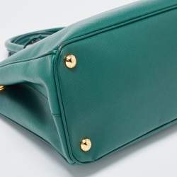 Pre Owned Prada Green Saffiano Lux Leather Small Double Zip Tote