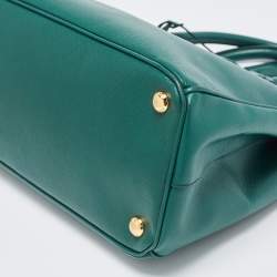 Pre Owned Prada Green Saffiano Lux Leather Small Double Zip Tote