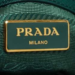 Pre Owned Prada Green Saffiano Lux Leather Small Double Zip Tote