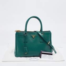 Pre Owned Prada Green Saffiano Lux Leather Small Double Zip Tote