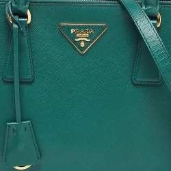 Pre Owned Prada Green Saffiano Lux Leather Small Double Zip Tote