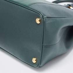 Prada Green Two Tone Saffiano Lux Leather Medium Double Zip Tote