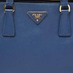 Pre Owned Prada Blue Saffiano Lux Leather Large Galleria Double Zip Tote
