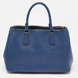 Pre Owned Prada Blue Saffiano Lux Leather Large Galleria Double Zip Tote