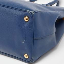 Pre Owned Prada Blue Saffiano Lux Leather Large Galleria Double Zip Tote