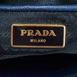 Pre Owned Prada Blue Saffiano Lux Leather Large Galleria Double Zip Tote
