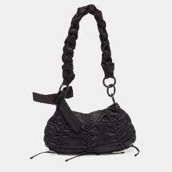 Pre Owned Prada Black Ruffles Nylon Bow Baguette Bag