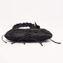 Pre Owned Prada Black Ruffles Nylon Bow Baguette Bag