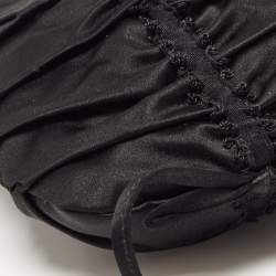 Pre Owned Prada Black Ruffles Nylon Bow Baguette Bag