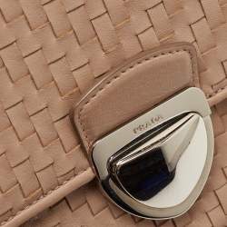 Prada Beige Madras Woven Leather Chain Flap Bag