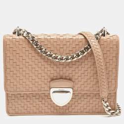 Prada Beige Madras Woven Leather Chain Flap Bag