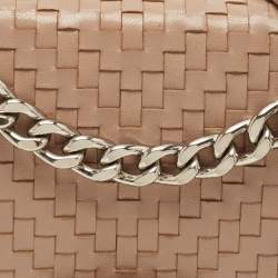 Prada Beige Madras Woven Leather Chain Flap Bag
