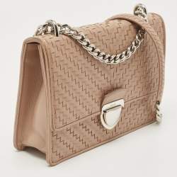 Prada Beige Madras Woven Leather Chain Flap Bag