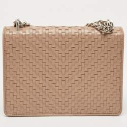 Prada Beige Madras Woven Leather Chain Flap Bag