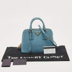 Pre Owned Prada Light Blue Saffiano Lux Leather Small Promenade Satchel