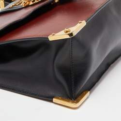 Prada Brown/Black Leather Animalier Cahier Flap Top Handle Bag