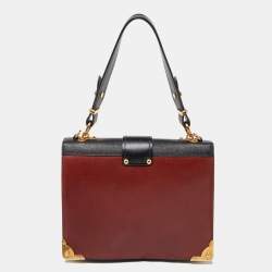 Prada Brown/Black Leather Animalier Cahier Flap Top Handle Bag