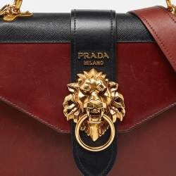 Prada Brown/Black Leather Animalier Cahier Flap Top Handle Bag