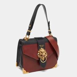 Prada Brown/Black Leather Animalier Cahier Flap Top Handle Bag