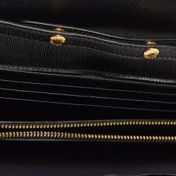 Pre Owned Prada Black Saffiano Move Leather Oro Chain Wallet On chain