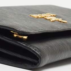 Pre Owned Prada Black Saffiano Move Leather Oro Chain Wallet On chain