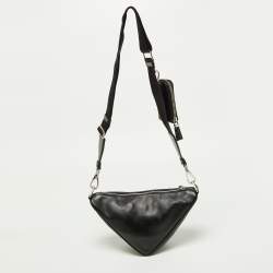 Pre Owned Prada Black Leather Triangle Shoulder Bag