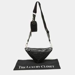 Pre Owned Prada Black Leather Triangle Shoulder Bag