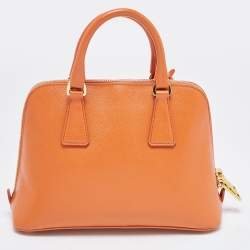 Pre Owned Prada Orange Saffiano Leather Small Promenade Satchel