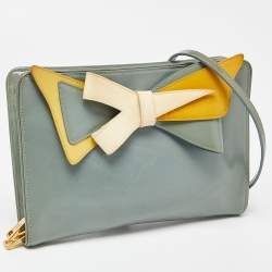 Pre Owned Prada Tri Color Saffiano Patent Leather Bow Crossbody Bag