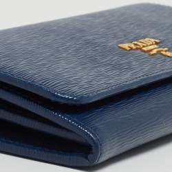 Prada Navy Blue Move Leather Logo Flap Continental Wallet
