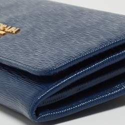 Prada Navy Blue Move Leather Logo Flap Continental Wallet
