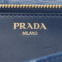 Prada Navy Blue Move Leather Logo Flap Continental Wallet