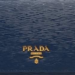 Prada Navy Blue Move Leather Logo Flap Continental Wallet