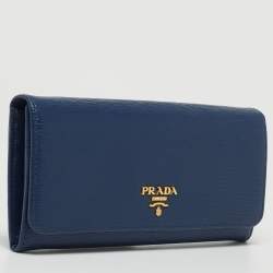 Prada Navy Blue Move Leather Logo Flap Continental Wallet