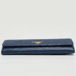 Prada Navy Blue Move Leather Logo Flap Continental Wallet