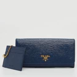 Prada Navy Blue Move Leather Logo Flap Continental Wallet