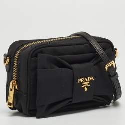 Pre Owned Prada Black Nylon Bow Crossbody Bag