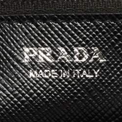 Prada Black Leather Palm Tree Print Flap Continental Wallet