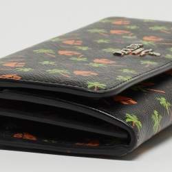 Prada Black Leather Palm Tree Print Flap Continental Wallet