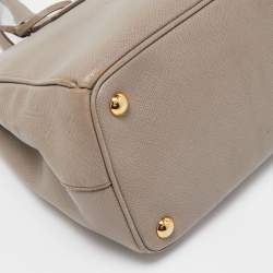 Pre Owned Prada Grey Saffiano Lux Leather Small Galleria Double Zip Tote